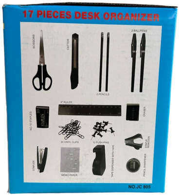 Suport birou plastic negru rotativ, echipat 17 piese