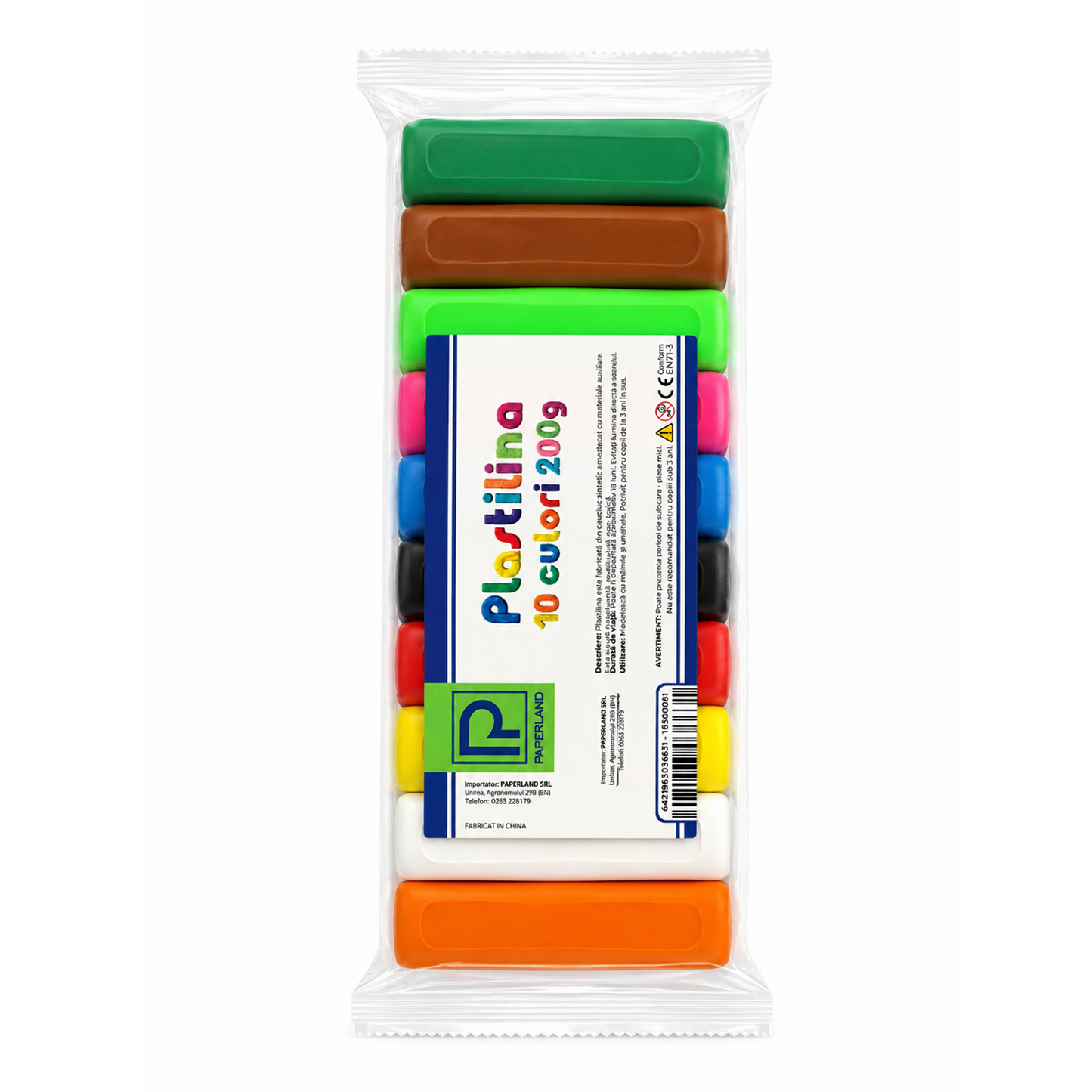Plastilina Paperland, Reutilizabila, Non-Toxica, 200 g, Set 10 Culori, Modelaj si Activitati Creative