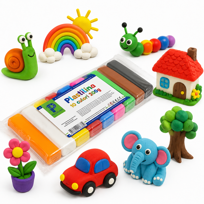Plastilina Paperland, Reutilizabila, Non-Toxica, 200 g, Set 10 Culori, Modelaj si Activitati Creative