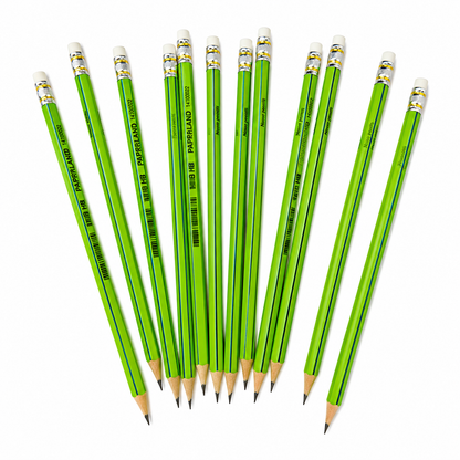 Set 12 Creioane Grafit, Negru, HB cu Radiera, Paperland, Colectia Hawaii Neon, verde