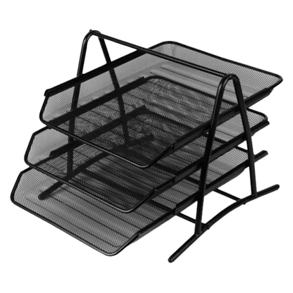 Set 3 tavite documente, orizontale, metal mesh, negru