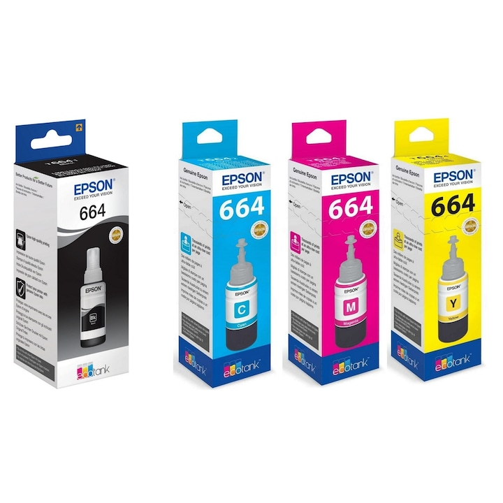Set 4 Flacoane Cerneala Originala Epson T6641, T6642, T6643, T6644